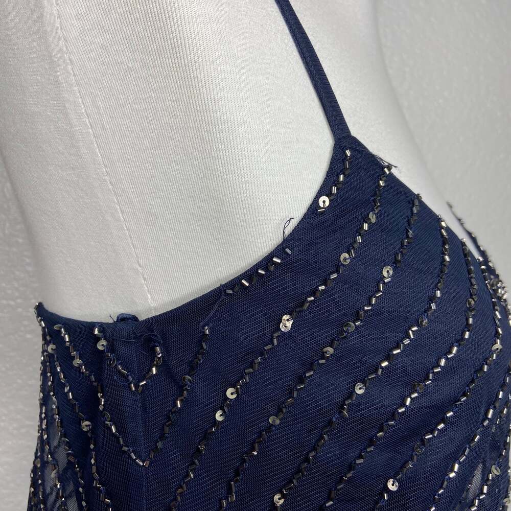 Adrianna Papell Navy Sequin Tank Evening Gown - Picture 7 of 11